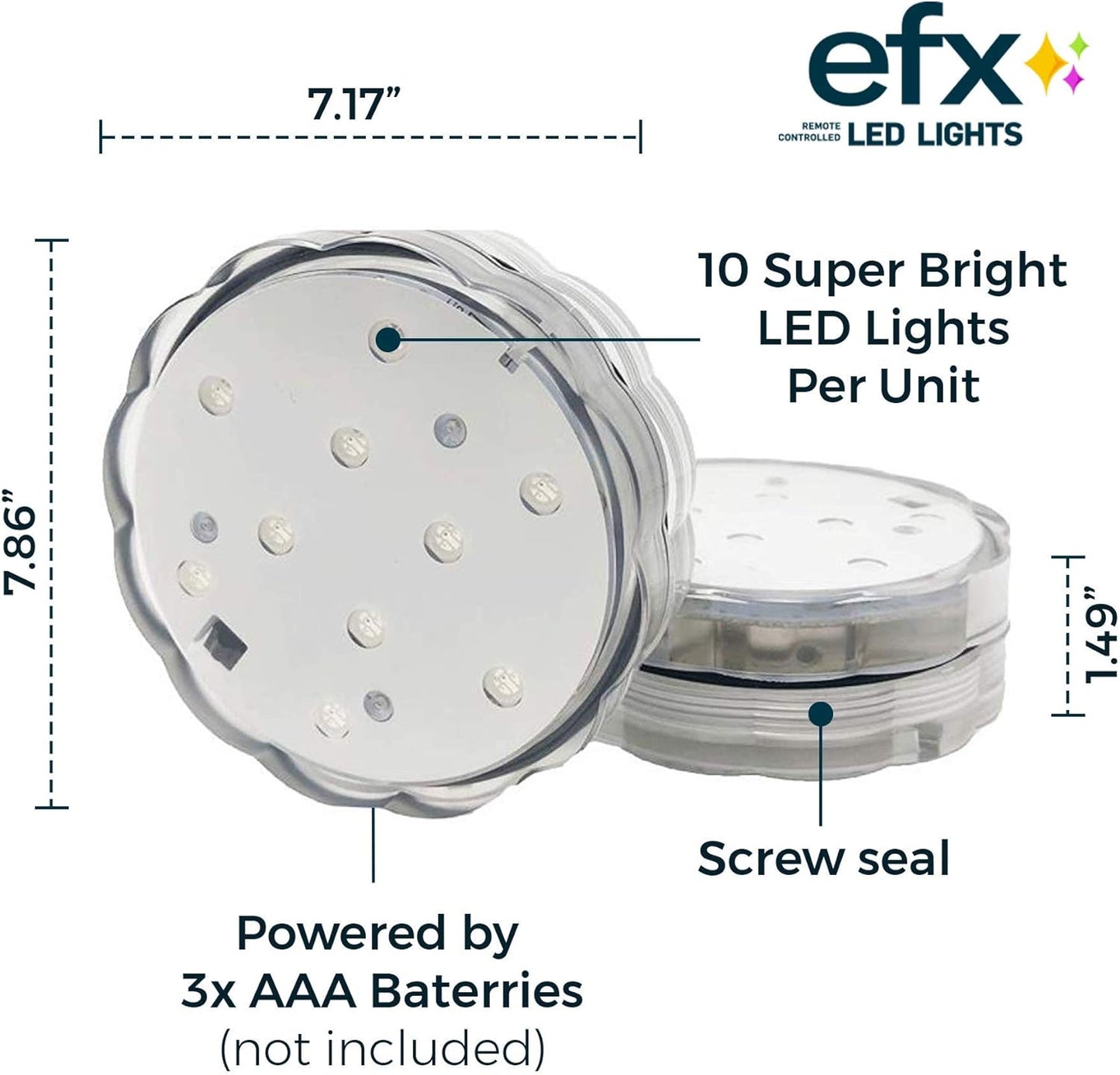 Multicolor Accent Submersible, Waterproof LED Lights - Battery Operated Lights - LED Puck Light for Events, Patio, Pool, Shower - 12-Pack