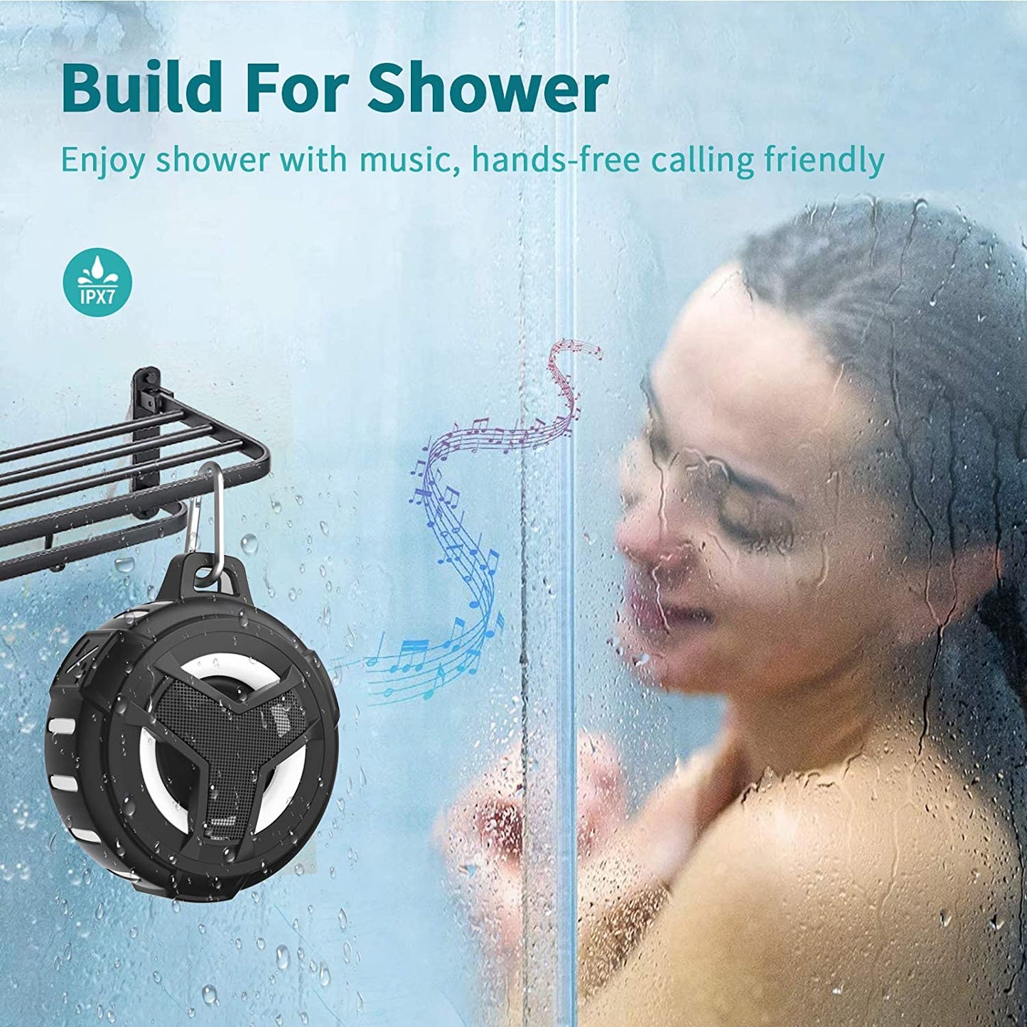 Portable Bluetooth Shower Speakers, IP67 Waterproof with LED Light, 2000Mah, Ideal for Kayak, Beach, Gifts, and More