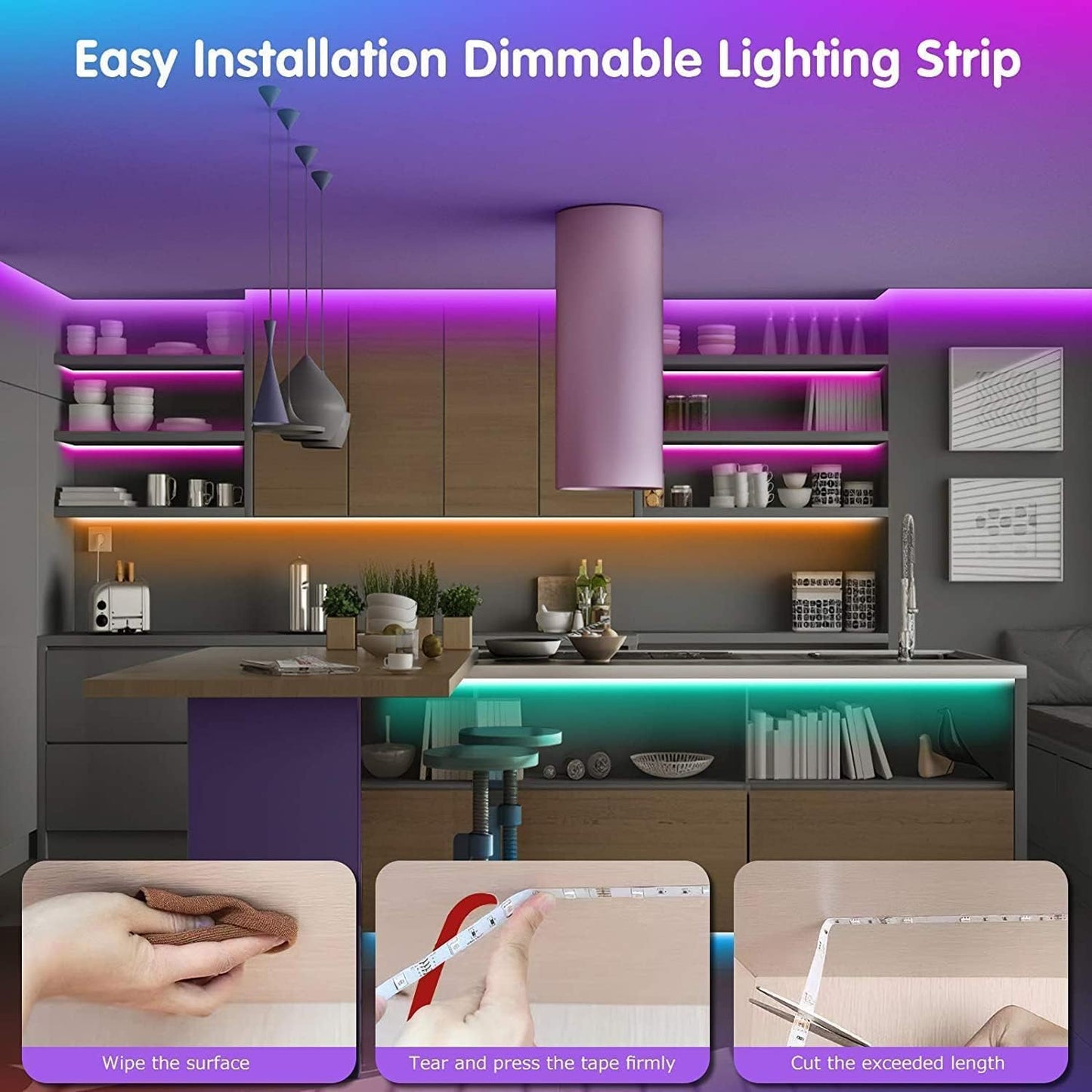 Smart LED Strip Lights – Music Sync, App Control & DIY Colors with Remote LED Lights for Bedroom, Room, TV, Party