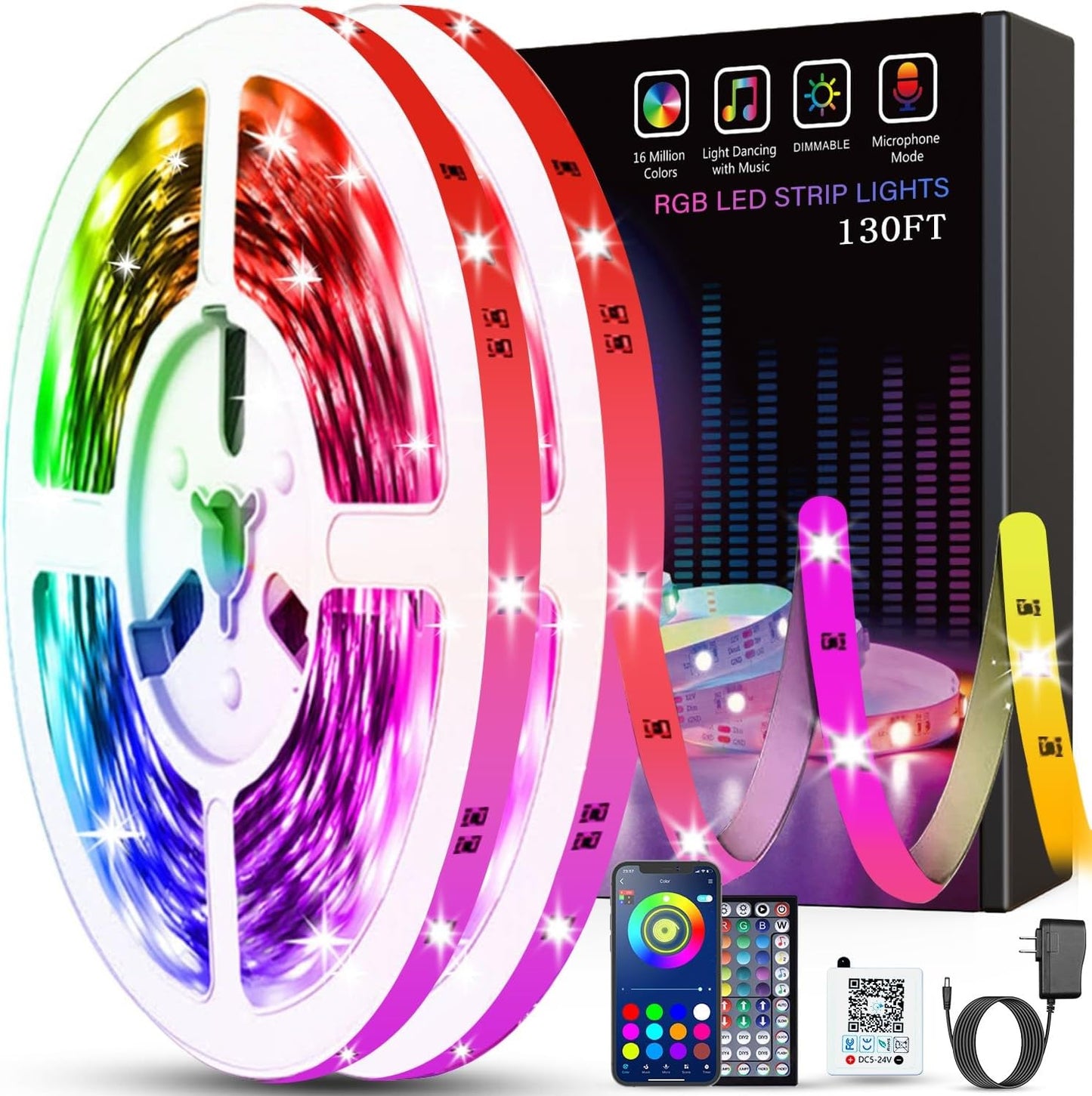 Smart LED Strip Lights – Music Sync, App Control & DIY Colors with Remote LED Lights for Bedroom, Room, TV, Party