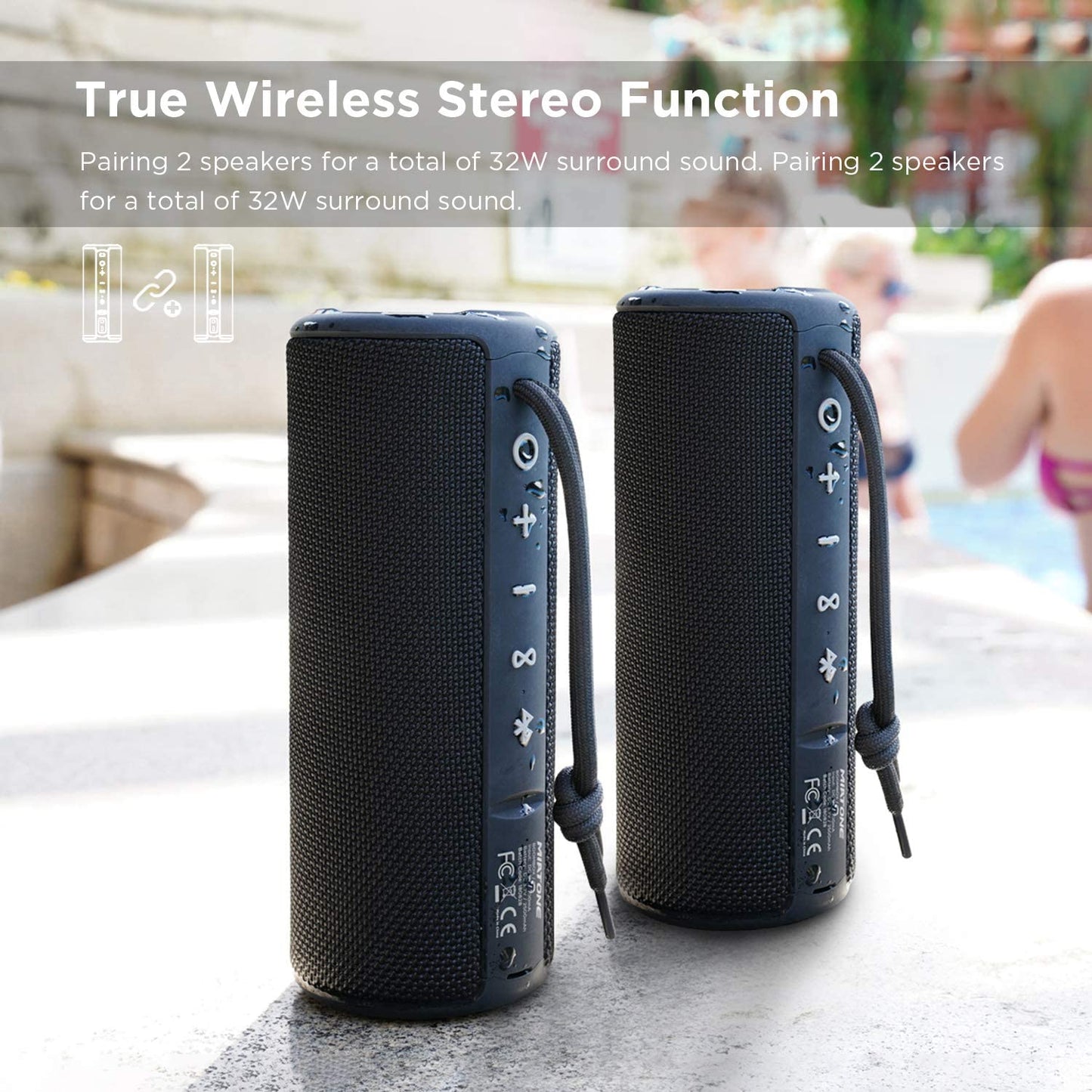 Outdoor Portable Bluetooth Speaker Waterproof Wireless Speakers - Black