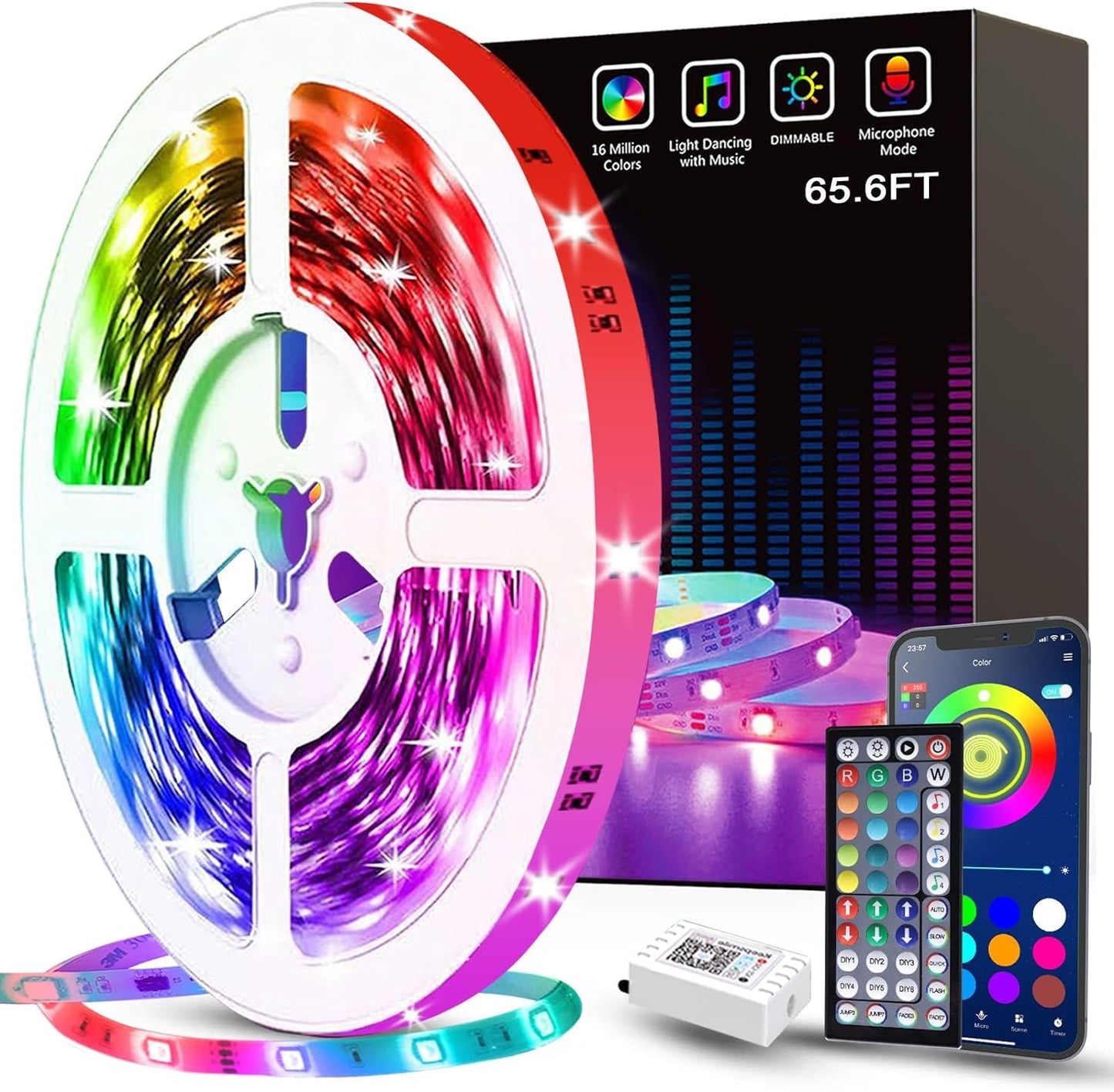 Smart LED Strip Lights – Music Sync, App Control & DIY Colors with Remote LED Lights for Bedroom, Room, TV, Party