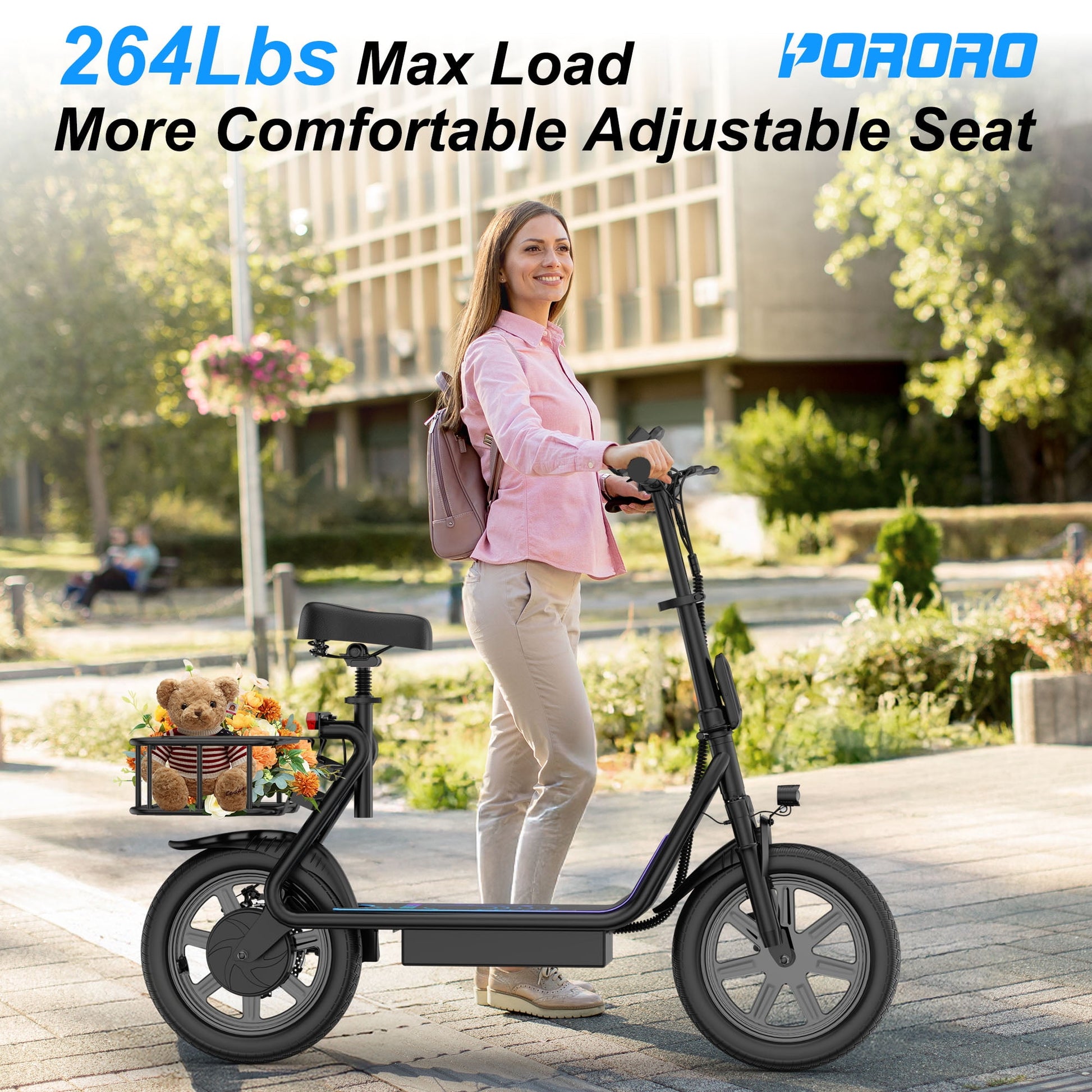 SLW50 Electric Scooter for Adults, Max 25 Miles Range with 14" Tires, 500W, 22MPH, Black