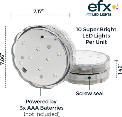  Multicolor Accent Submersible, Waterproof LED Lights -  Battery Operated Lights - LED Puck Light for Events, Patio, Pool, Shower - 12-Pack