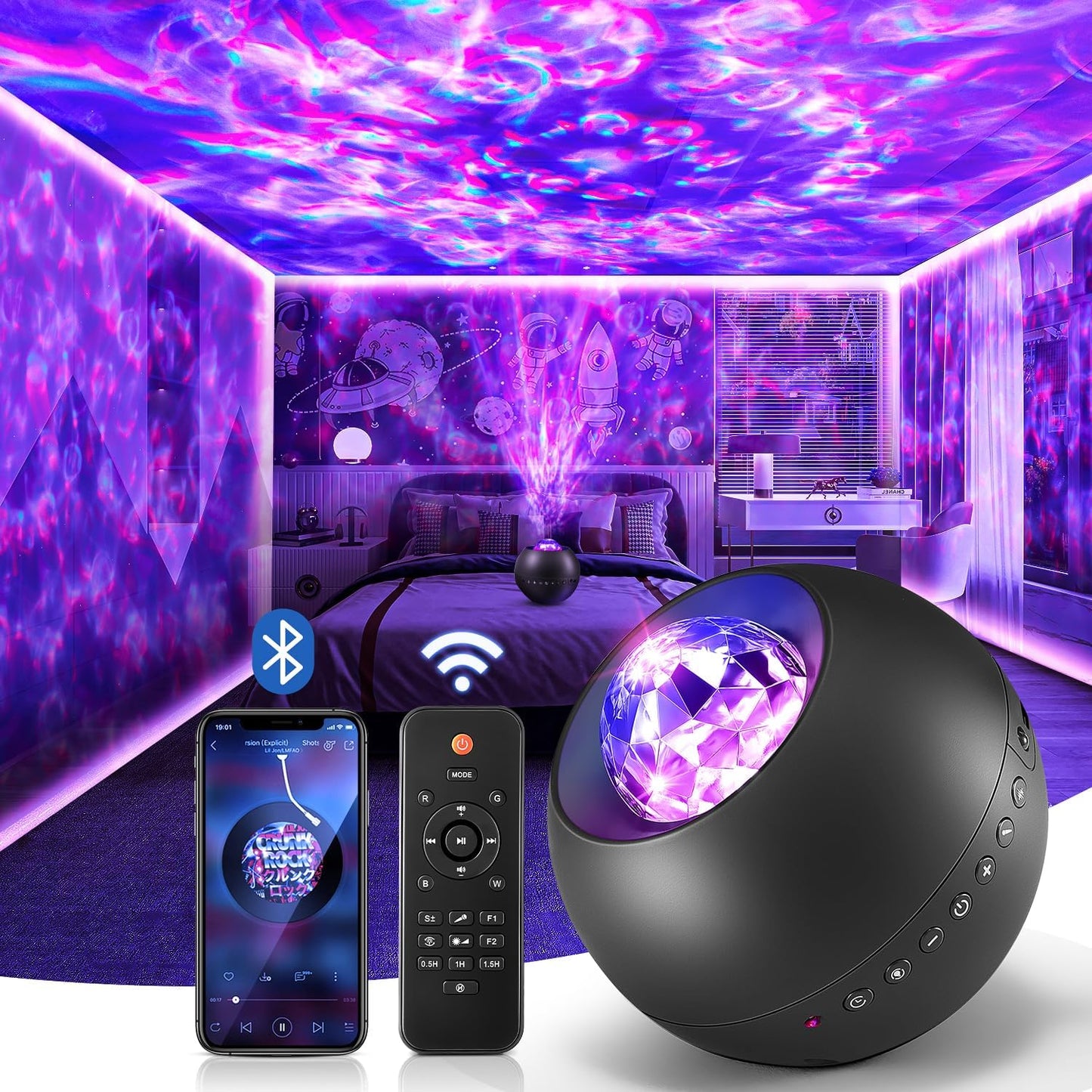 Galaxy Projector 240 Lighting Modes/15 White Noise/Bluetooth Music Galaxy Projector 
