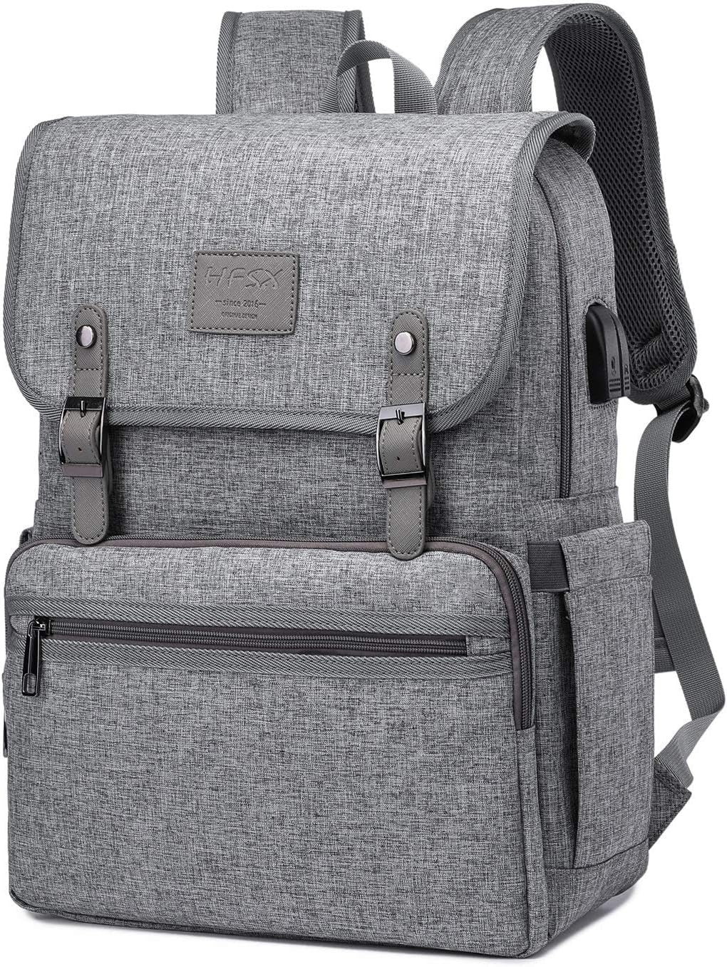 Anti Theft Laptop Vintage Style Water Resistant Backpack with USB Charging Port/ Fits 15.6 Inch Laptop and Notebook