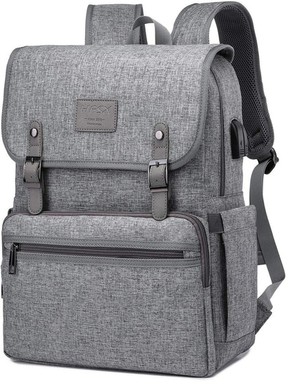Anti Theft Laptop Vintage Style Water Resistant Backpack with USB Charging Port/ Fits 15.6 Inch Laptop and Notebook