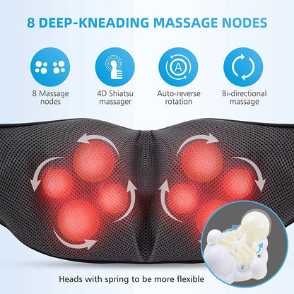 Shiatsu Shoulder Neck Massager with Heat, 4D Deep Kneading Back Massager 