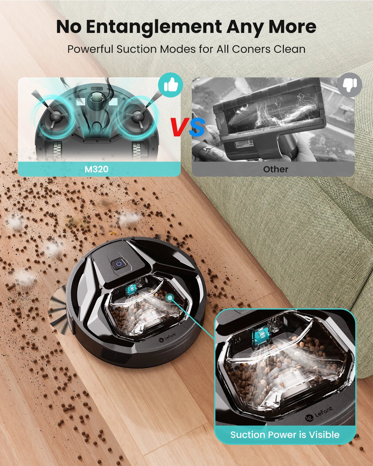 M320 Robot Vacuum Cleaner and Mop -  240Mins Runtime, for Pet Hair and Hard Floors