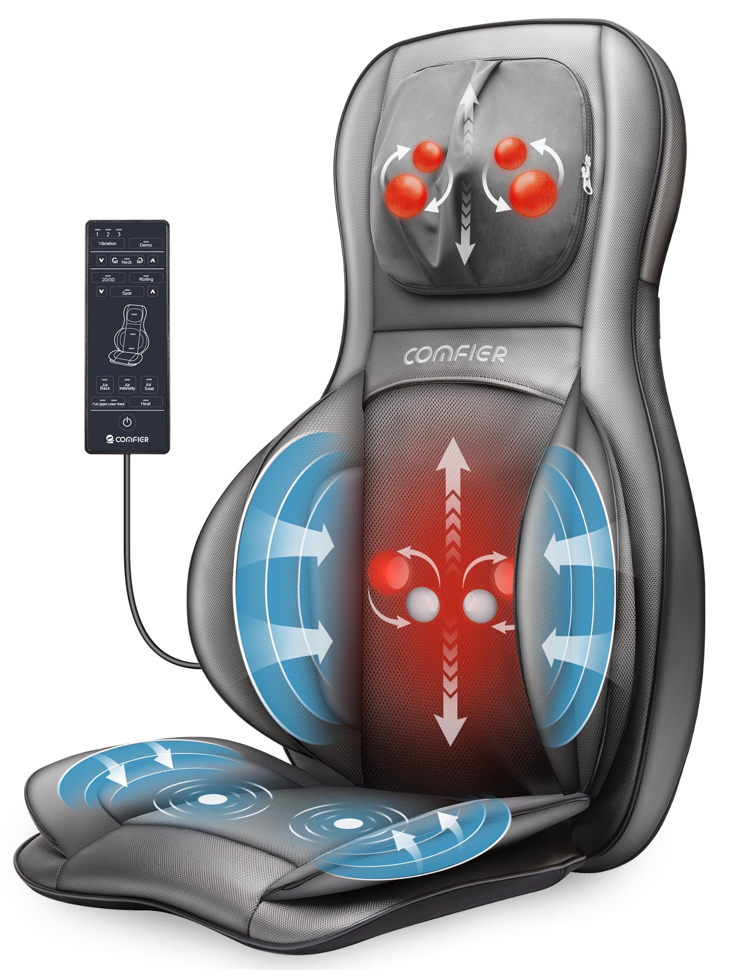 Neck Back Massager with Heat, Electric Kneading Massage Chair Pad, Air Compression Seat Cushion Massagers