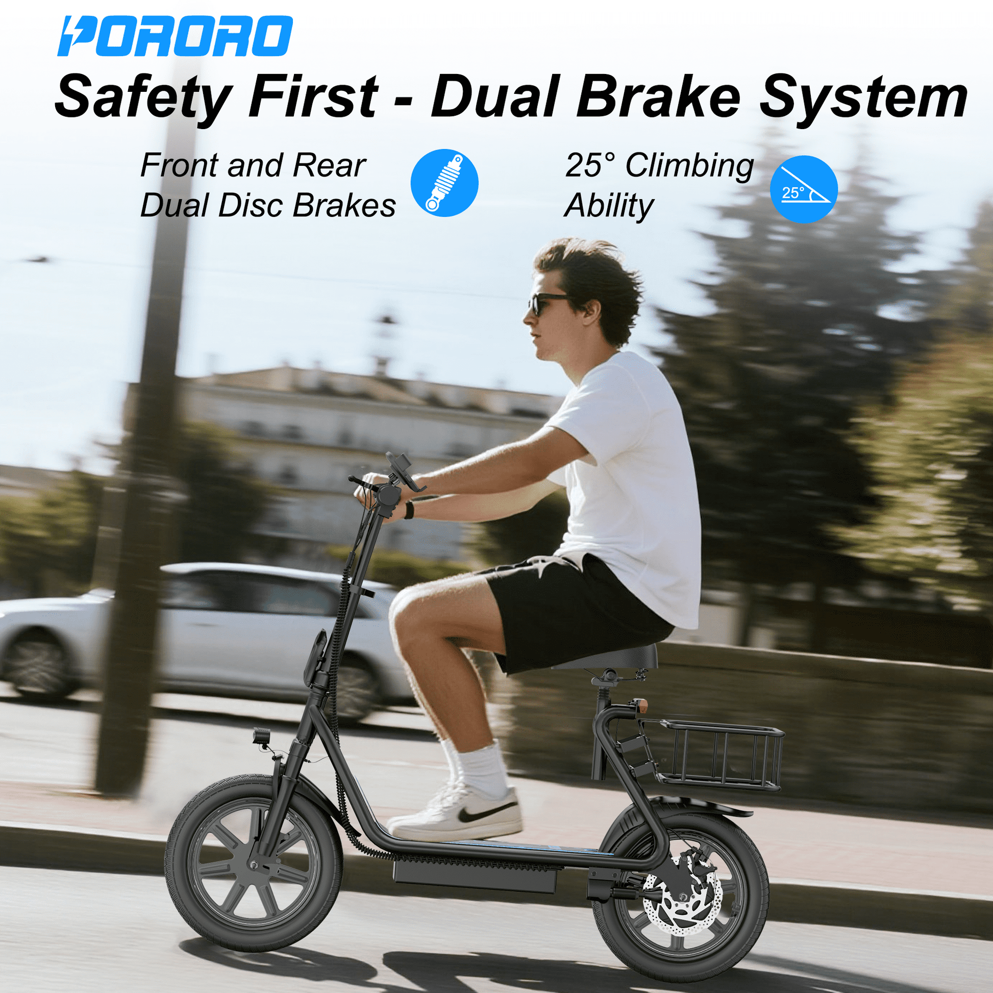 SLW50 Electric Scooter for Adults, Max 25 Miles Range with 14" Tires, 500W, 22MPH, Black
