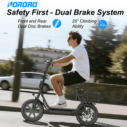 SLW50 Electric Scooter for Adults, Max 25 Miles Range with 14" Tires, 500W, 22MPH, Black