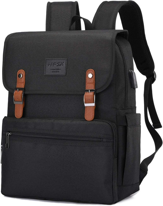 Anti Theft Laptop Vintage Style Water Resistant Backpack with USB Charging Port/ Fits 15.6 Inch Laptop and Notebook