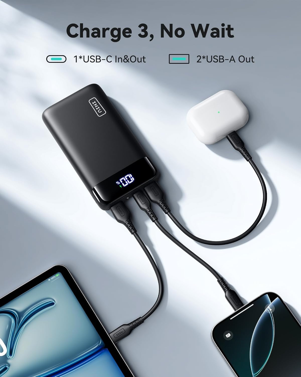 Portable Charger LED Display Phone Battery Pack Compatible with Iphone 16 15 14 13 Pro Samsung S23 Google Ipad Tablet, Etc