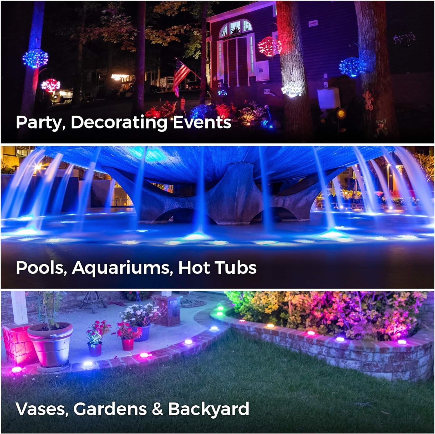  Multicolor Accent Submersible, Waterproof LED Lights -  Battery Operated Lights - LED Puck Light for Events, Patio, Pool, Shower - 12-Pack