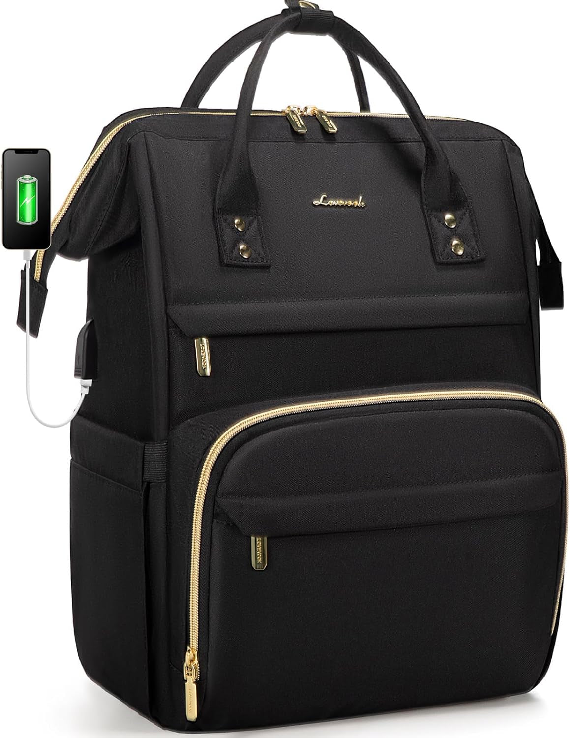 Waterproof Anti-Theft Travel Back Pack with USB Charging Port, Black