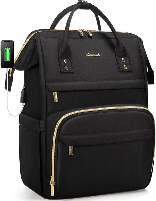 Waterproof Anti-Theft Travel Back Pack with USB Charging Port, Black