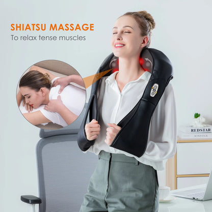 Shiatsu Shoulder Neck Massager with Heat, 4D Deep Kneading Back Massager 