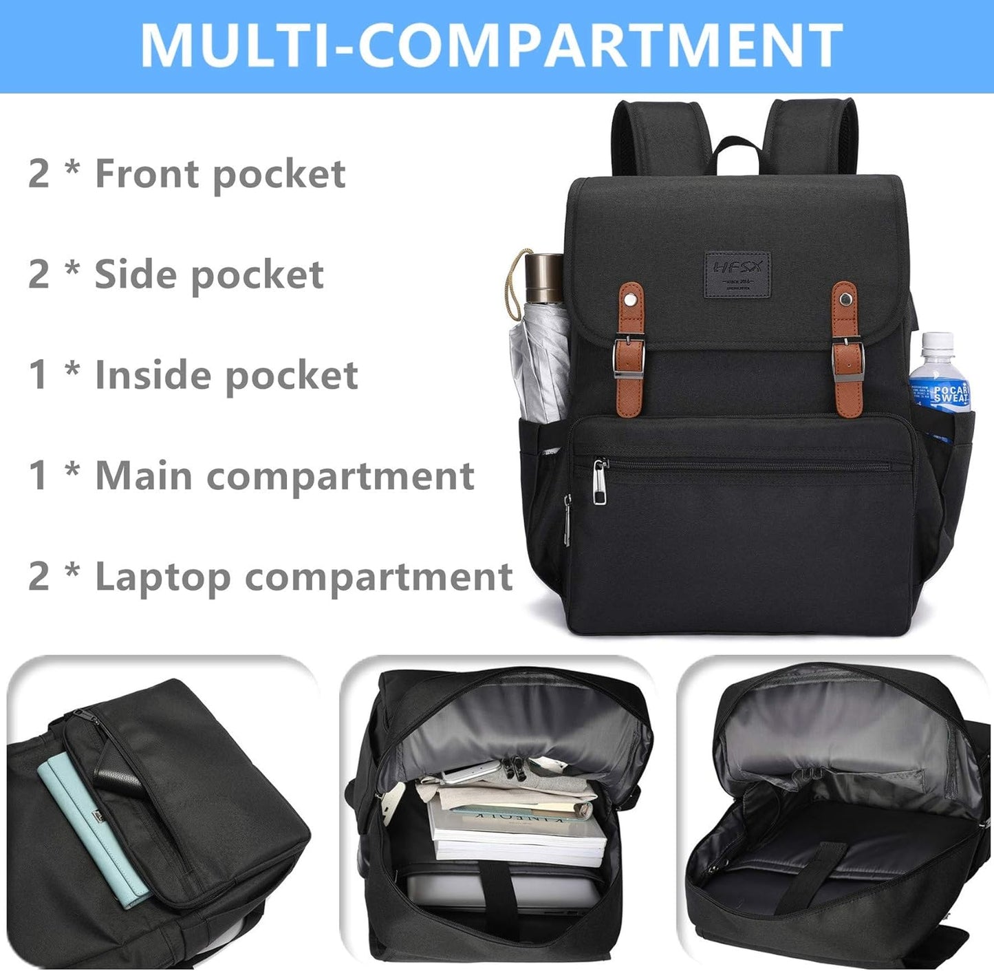 Anti Theft Laptop Vintage Style Water Resistant Backpack with USB Charging Port/ Fits 15.6 Inch Laptop and Notebook