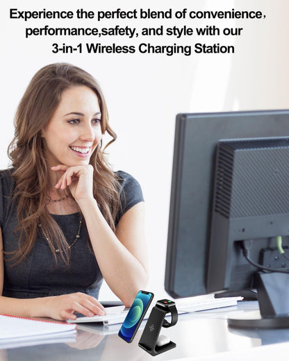  3 in 1 Fast Qi Wireless Charging Station Dock for Multiple Apple Devices 