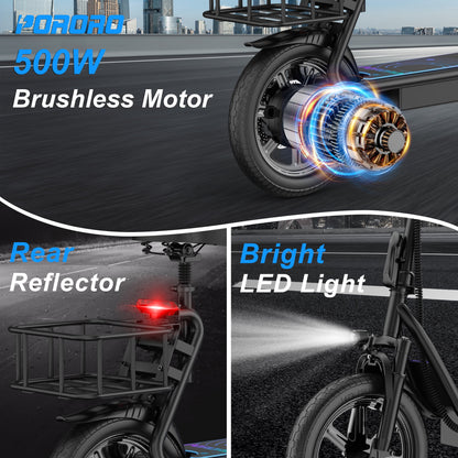 SLW50 Electric Scooter for Adults, Max 25 Miles Range with 14" Tires, 500W, 22MPH, Black