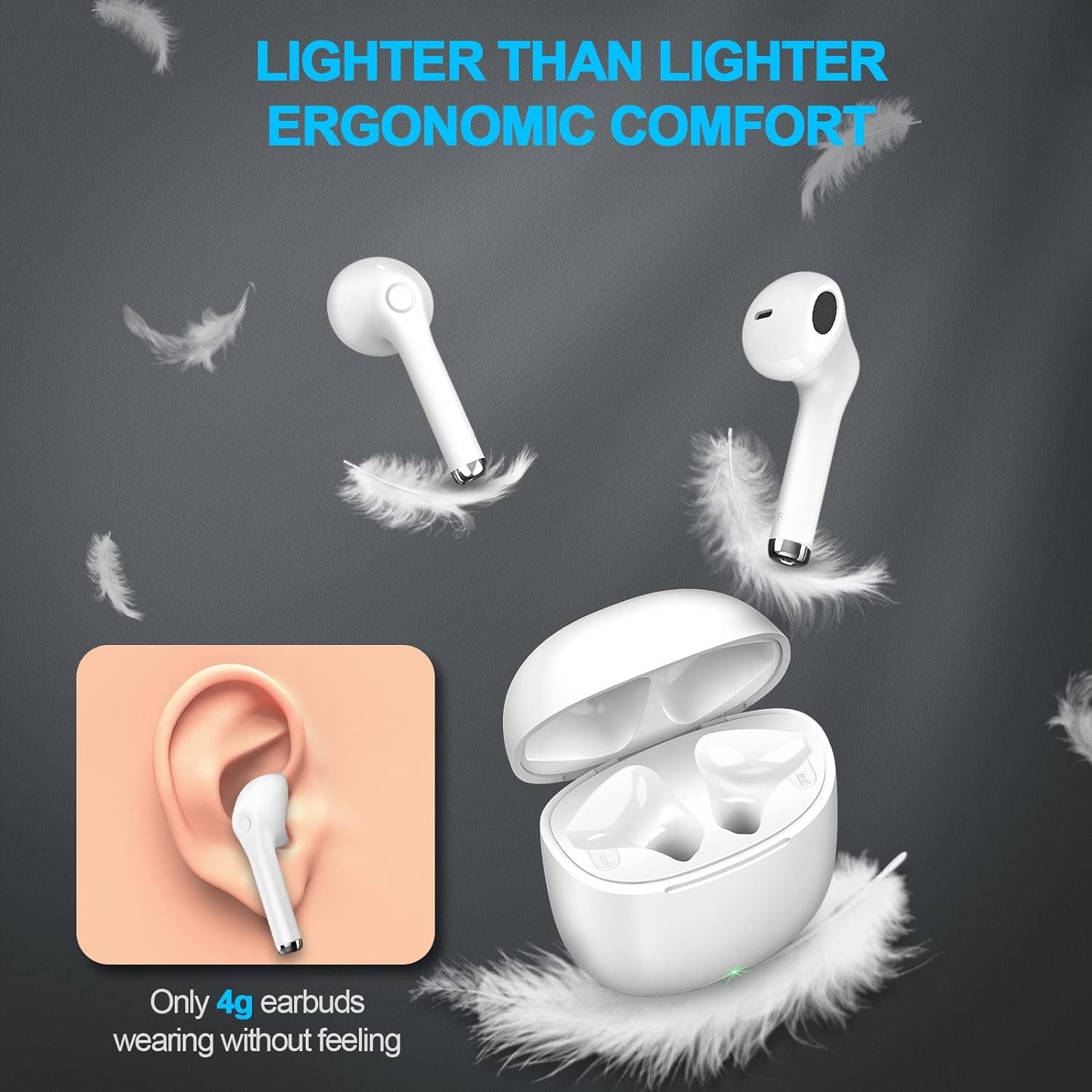 Wireless Earbuds Bluetooth, Wireless Headphones Hifi Stereo, IPX5 Waterproof Wireless Earphones Touch Control, Bluetooth Earphones 5.1 Built-In Microphone, USB-C Charging with Sport/Fitness