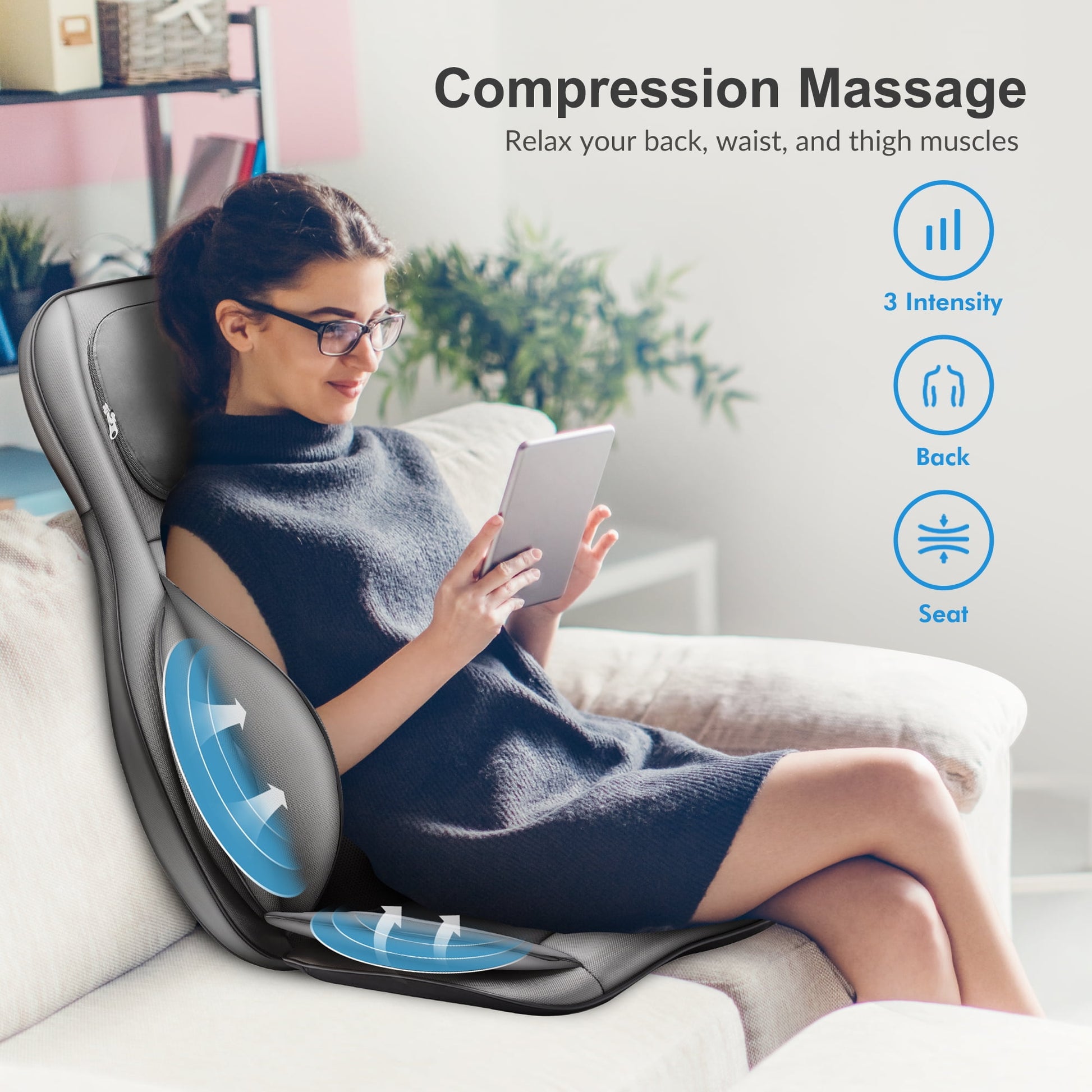 Neck Back Massager with Heat, Electric Kneading Massage Chair Pad, Air Compression Seat Cushion Massagers