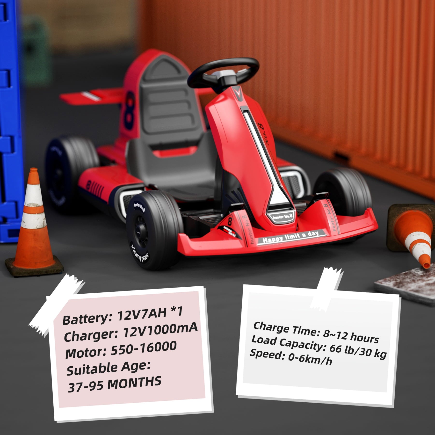12 Volts Kids Electric Ride-On Car with Remote Control, Outdoor Go-Kart  (Max Speed 5 Mph)