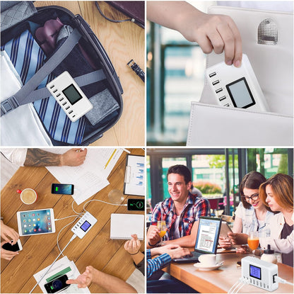  USB Charging Station 60W 12A 8-Port Compact Size LCD Display- Compatible with Iphone, Ipad, Samsung, Bluetooth Headphones and More