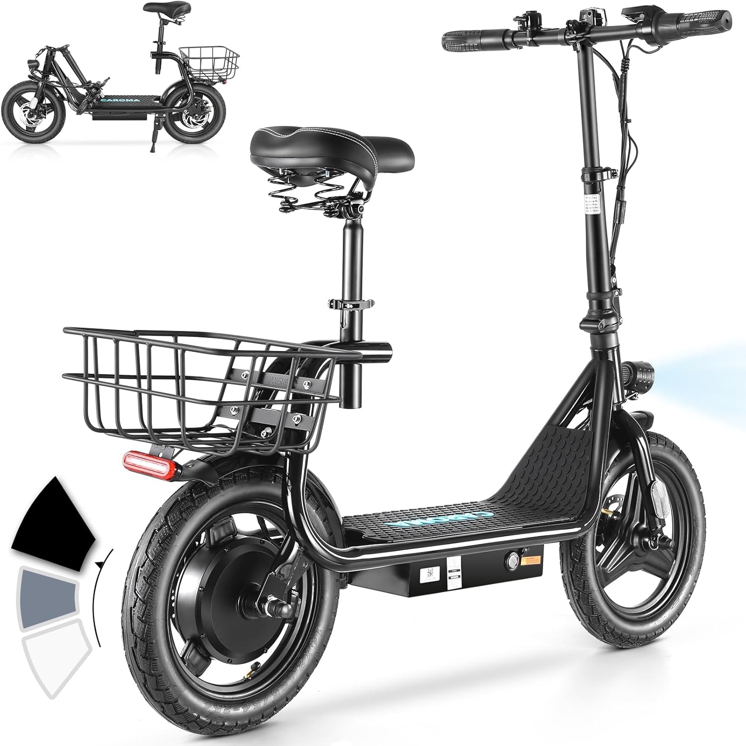 14" Tires Foldable Electric Scooter with Basket for Pets & Cargo, Dual Shock Absorbing 500W/800W/1200W Electric Scooter with Seat