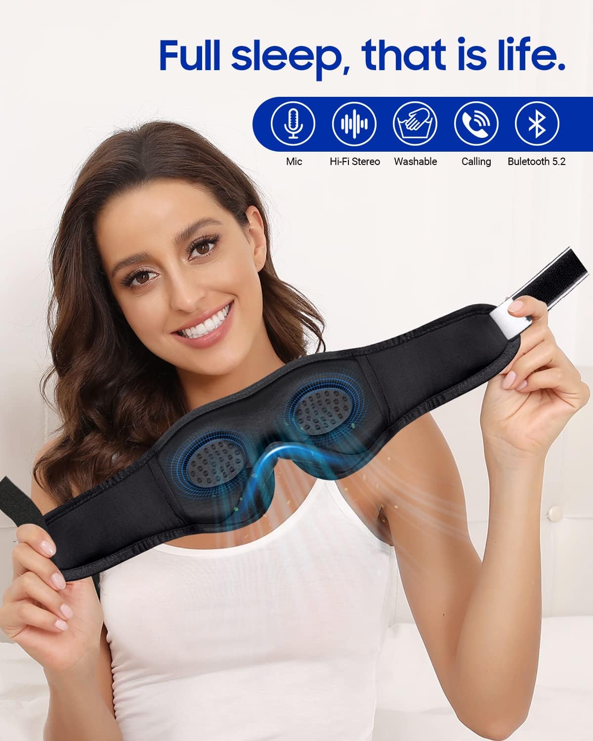  3D Sleep Mask with Bluetooth Headphones Wireless Music Cotton Cover 