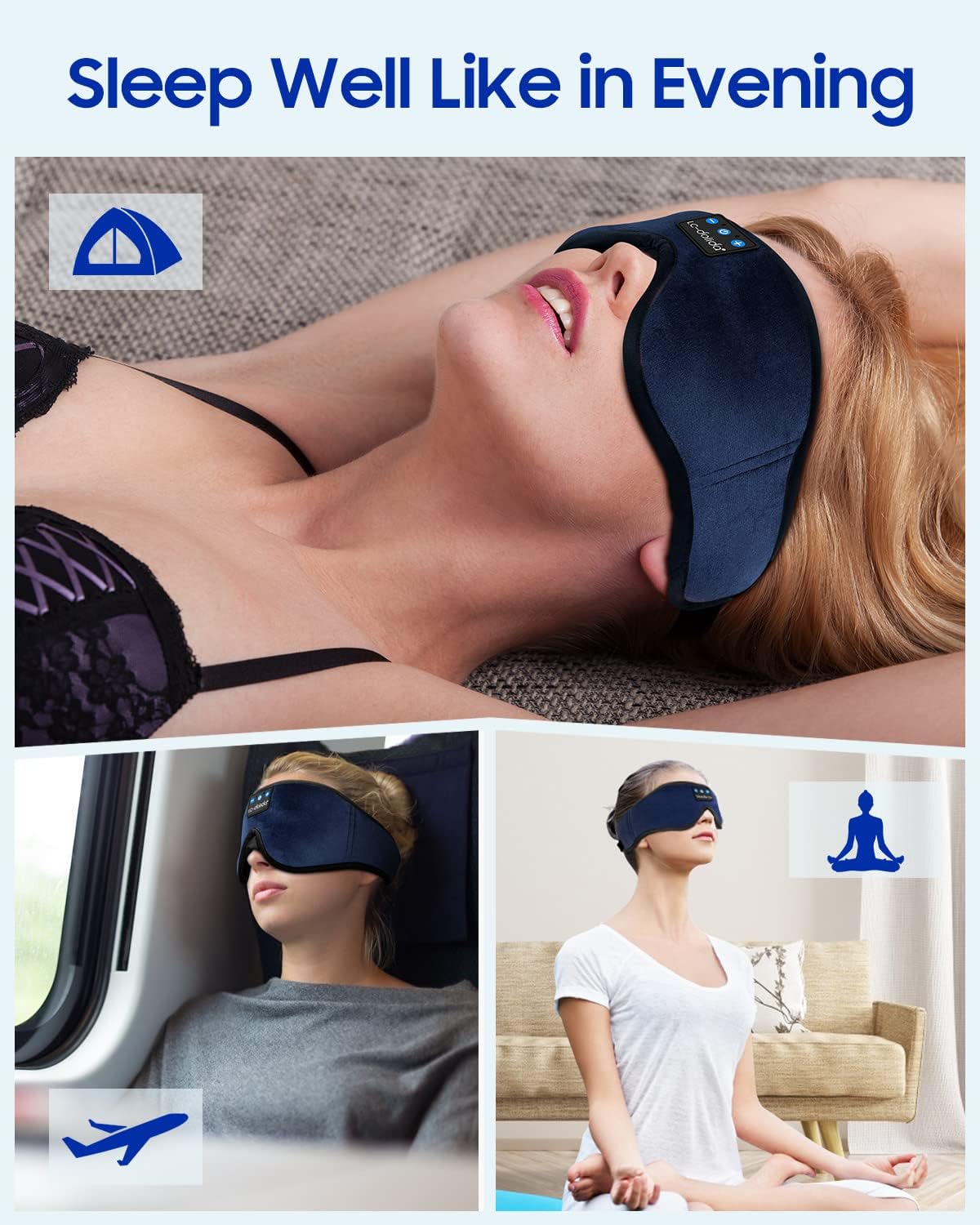  3D Sleep Mask with Bluetooth Headphones Wireless Music Cotton Cover 