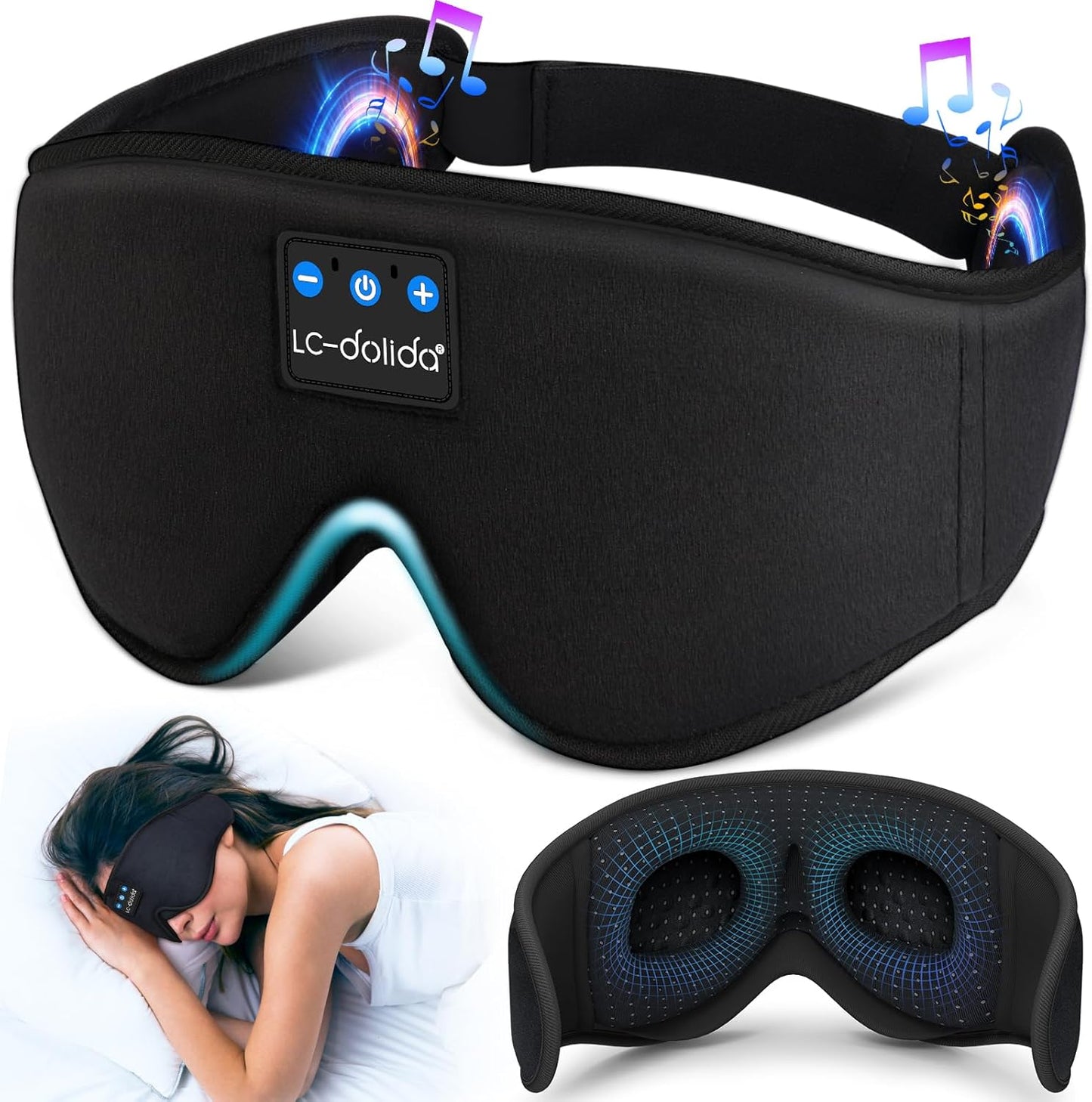  3D Sleep Mask with Bluetooth Headphones Wireless Music Cotton Cover 