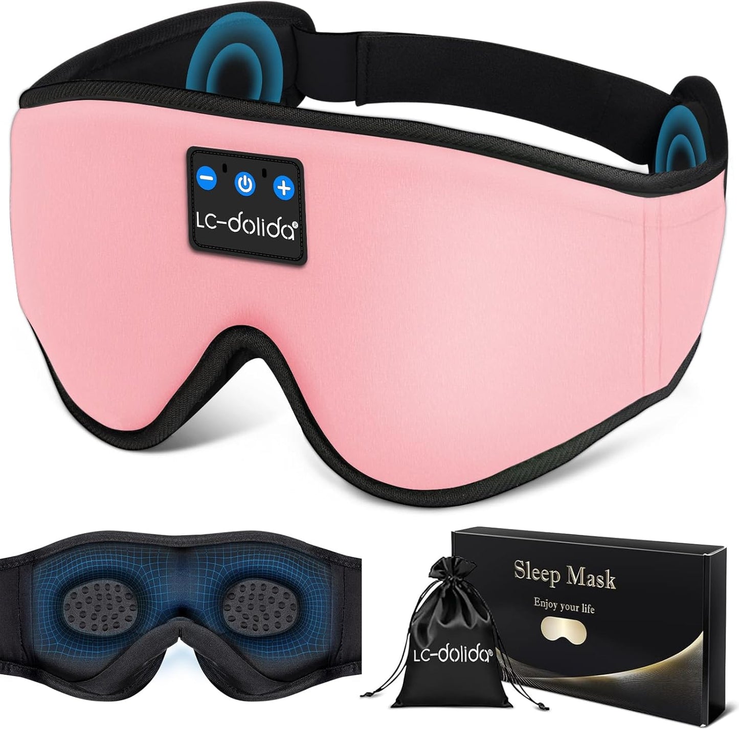  3D Sleep Mask with Bluetooth Headphones Wireless Music Cotton Cover 