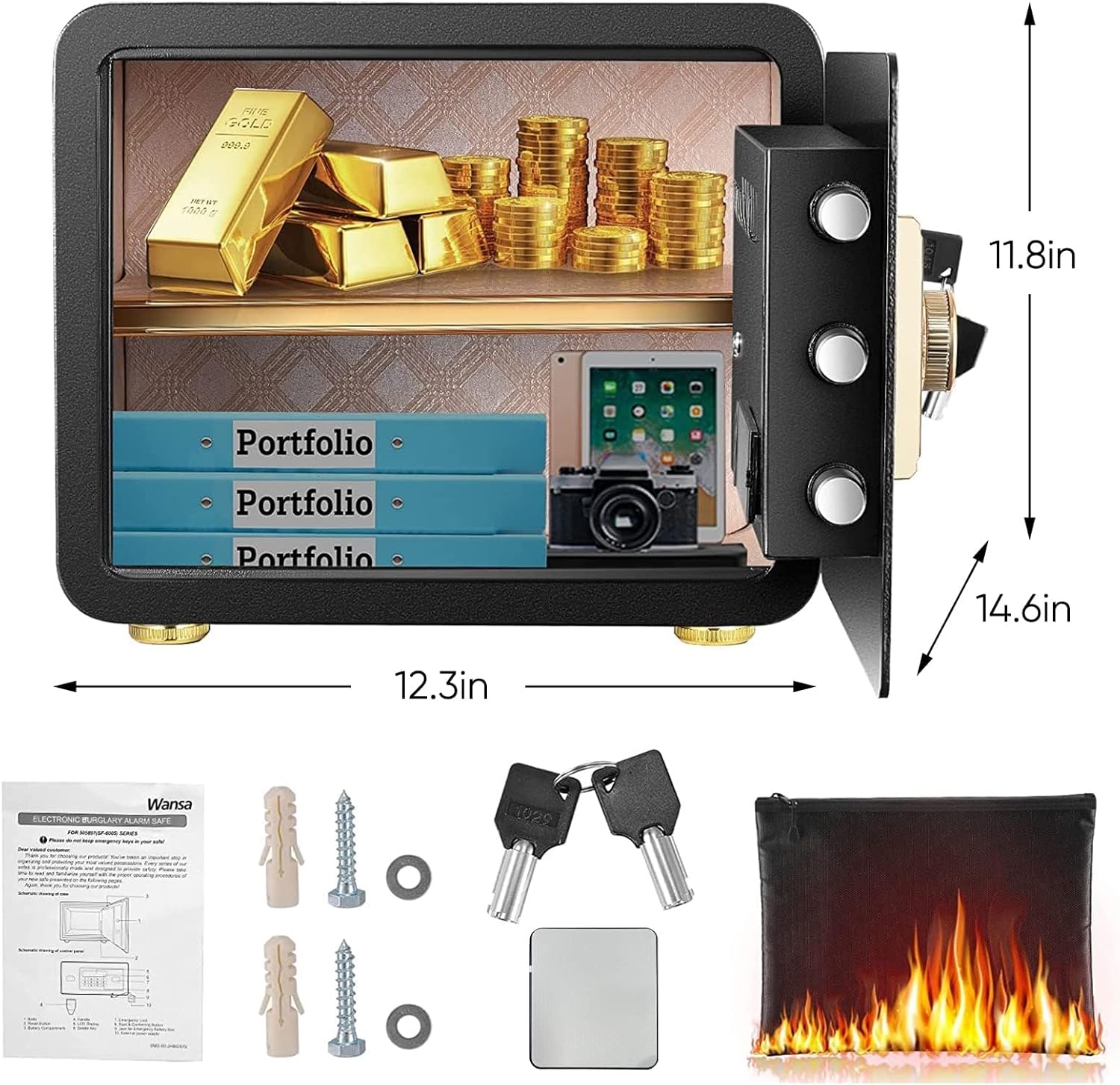 Fireproof Safe Biometric Safe Box Fireproof Waterproof 1.4 Electronic Digital Security Safe with Fireproof Bag Fire Proof Safe