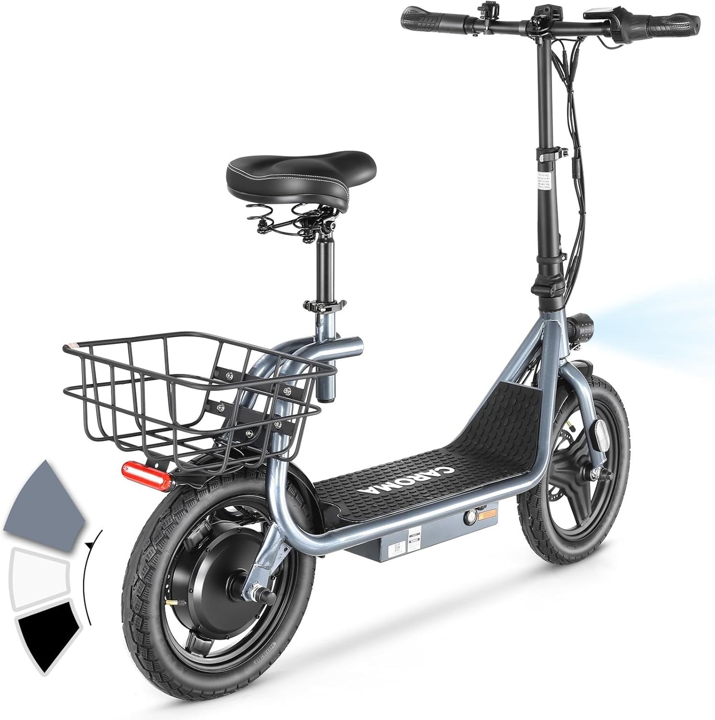 14" Tires Foldable Electric Scooter with Basket for Pets & Cargo, Dual Shock Absorbing 500W/800W/1200W Electric Scooter with Seat