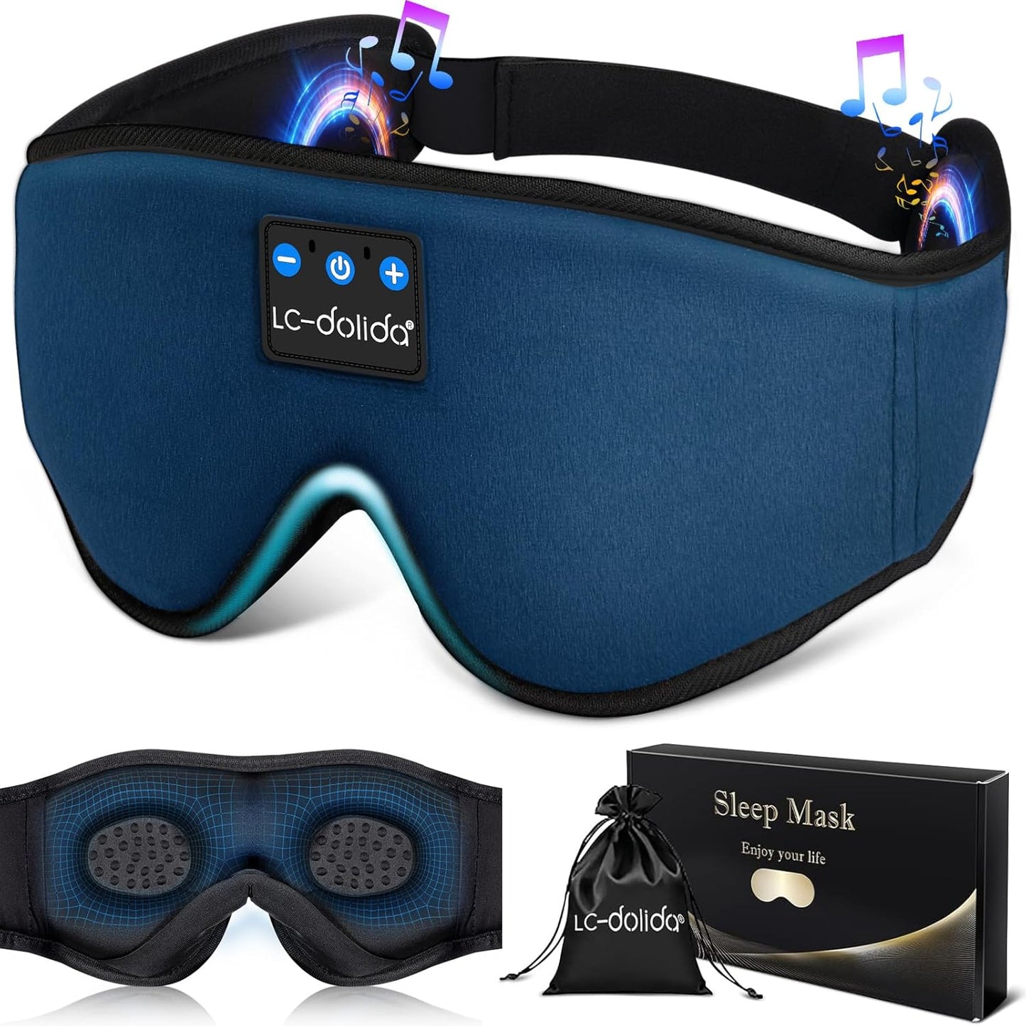  3D Sleep Mask with Bluetooth Headphones Wireless Music Cotton Cover 