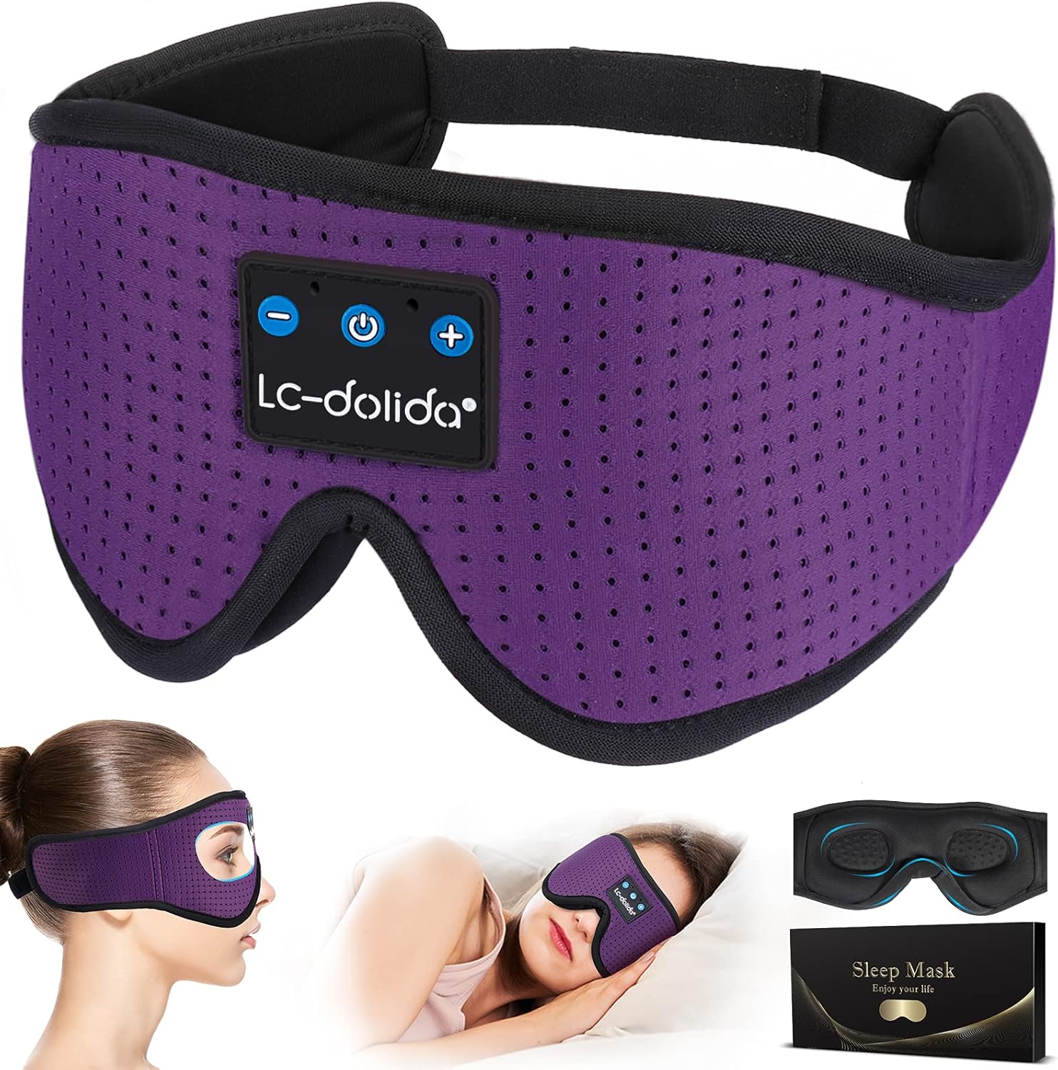  3D Sleep Mask with Bluetooth Headphones Wireless Music Cotton Cover 