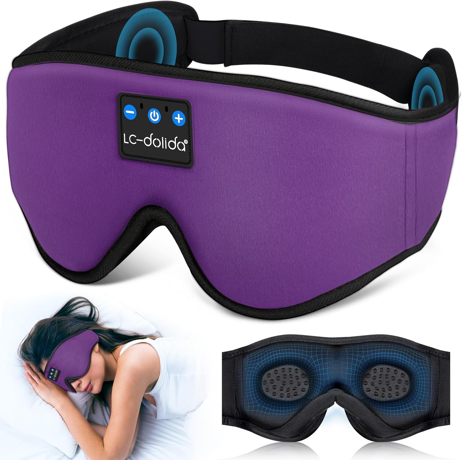  3D Sleep Mask with Bluetooth Headphones Wireless Music Cotton Cover 