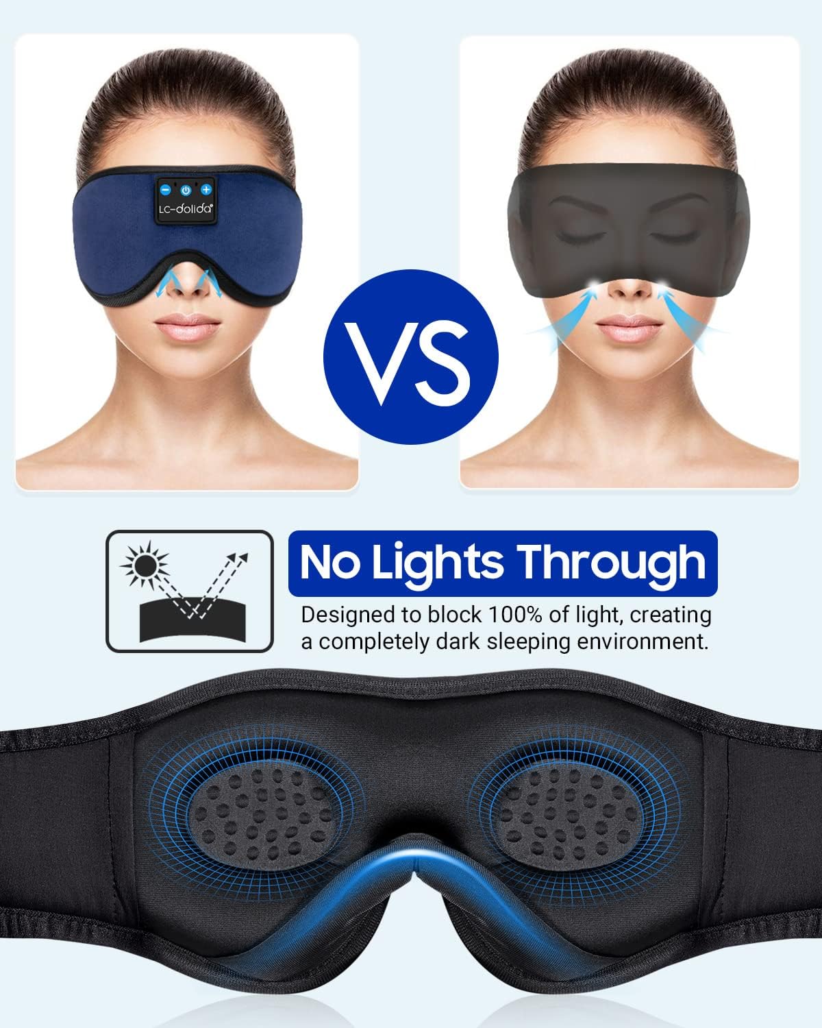  3D Sleep Mask with Bluetooth Headphones Wireless Music Cotton Cover 
