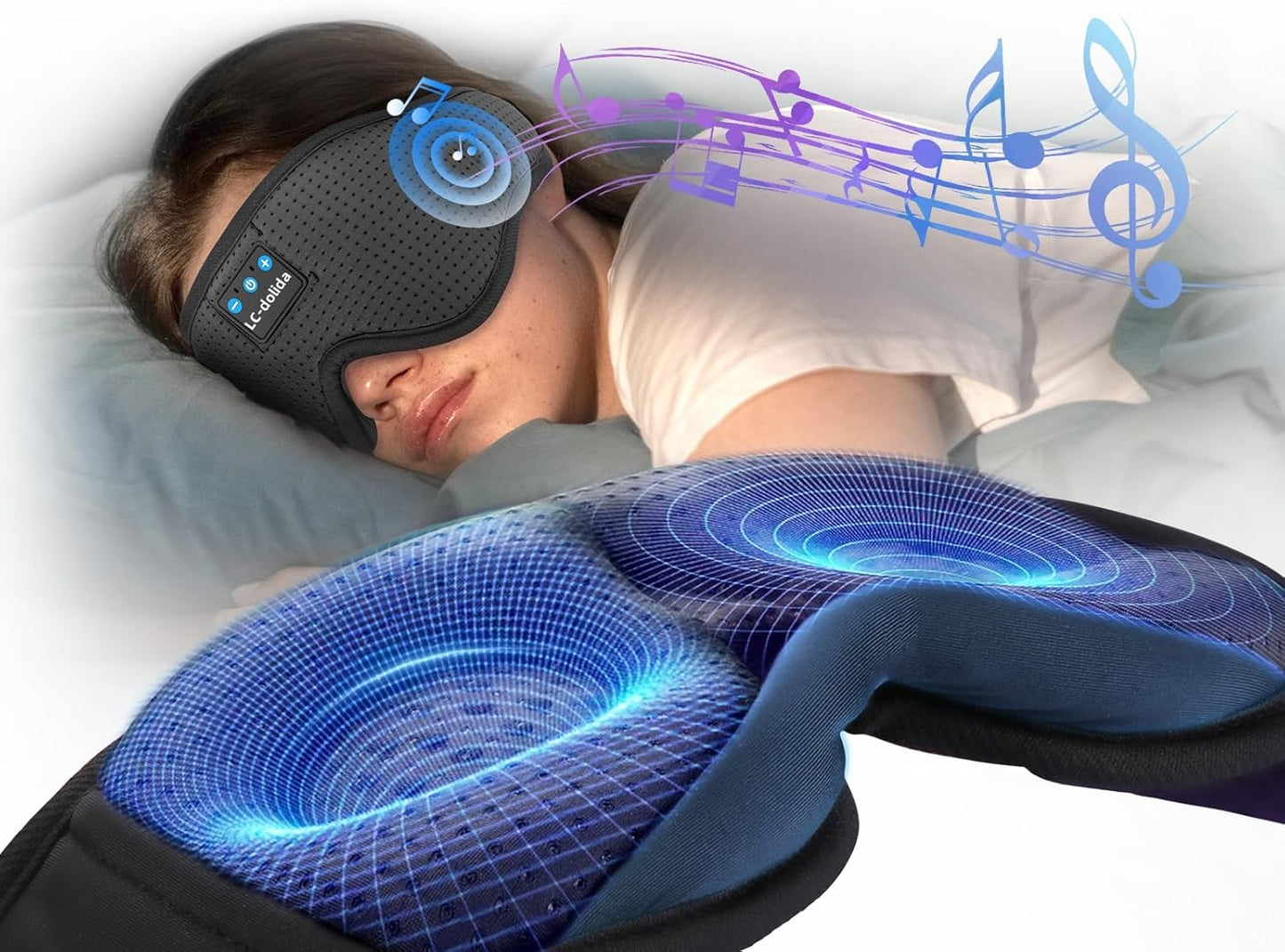  3D Sleep Mask with Bluetooth Headphones Wireless Music Cotton Cover 