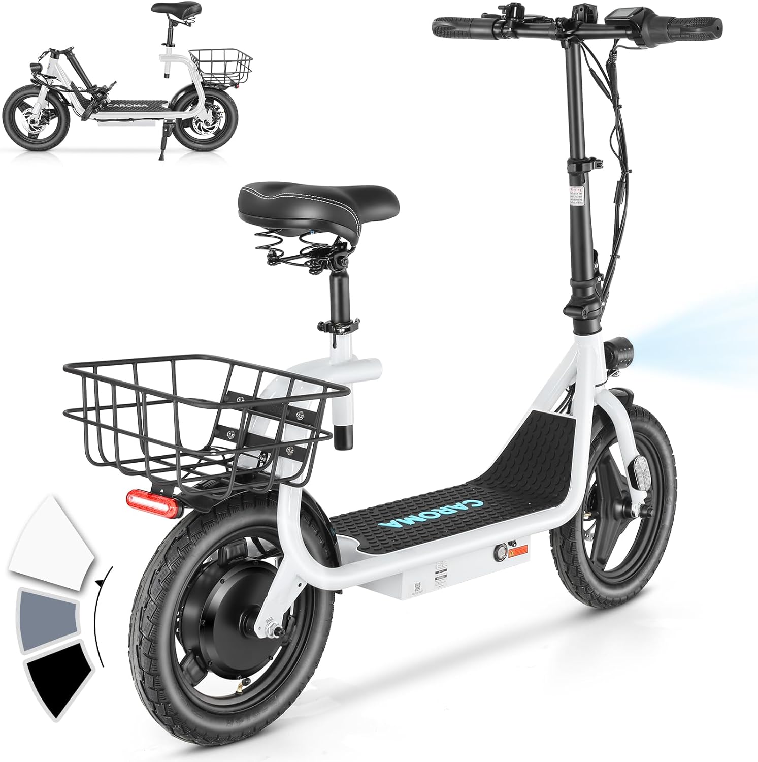 14" Tires Foldable Electric Scooter with Basket for Pets & Cargo, Dual Shock Absorbing 500W/800W/1200W Electric Scooter with Seat