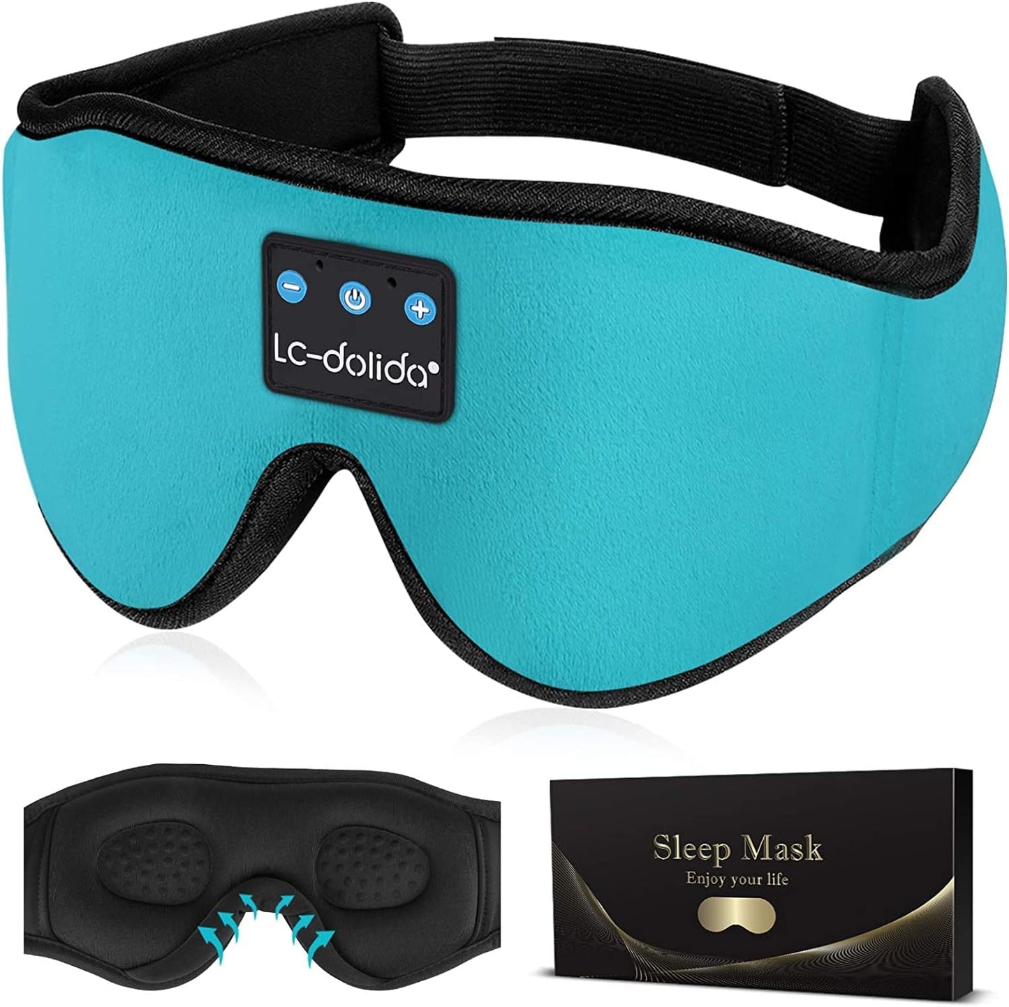  3D Sleep Mask with Bluetooth Headphones Wireless Music Cotton Cover 