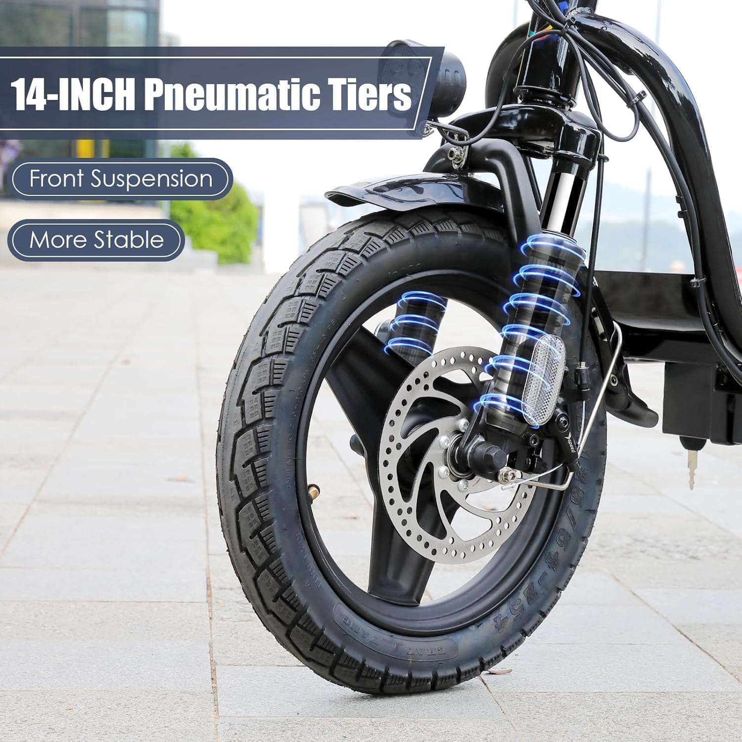14" Tires Foldable Electric Scooter with Basket for Pets & Cargo, Dual Shock Absorbing 500W/800W/1200W Electric Scooter with Seat