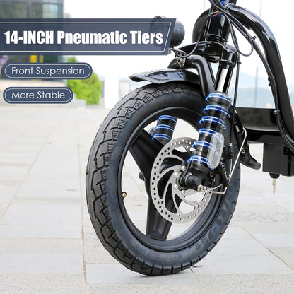 14" Tires Foldable Electric Scooter with Basket for Pets & Cargo, Dual Shock Absorbing 500W/800W/1200W Electric Scooter with Seat