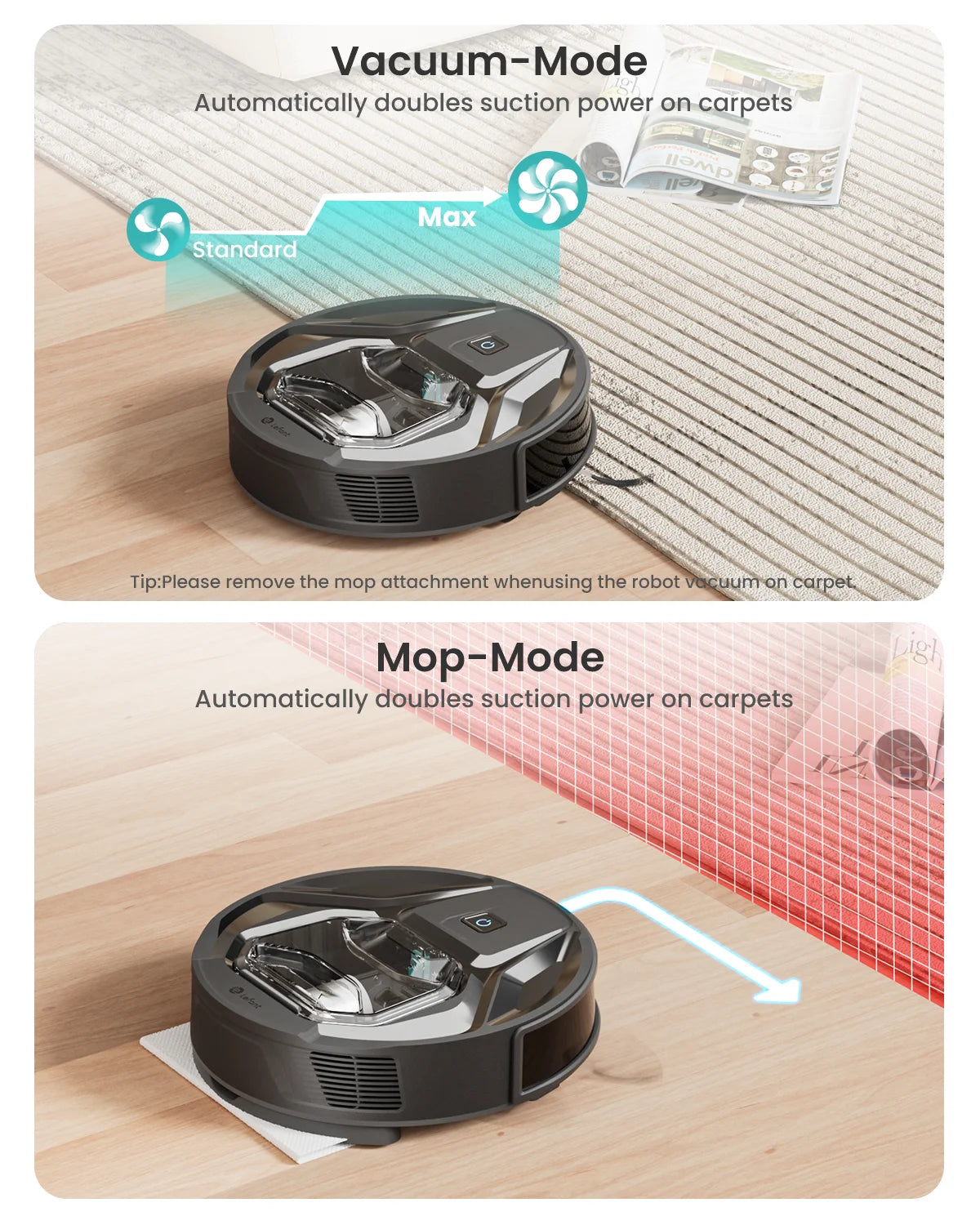 M320 Robot Vacuum Cleaner and Mop -  240Mins Runtime, for Pet Hair and Hard Floors