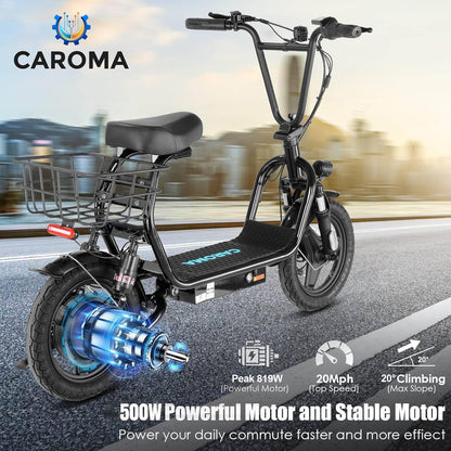14" Tires Foldable Electric Scooter with Basket for Pets & Cargo, Dual Shock Absorbing 500W/800W/1200W Electric Scooter with Seat