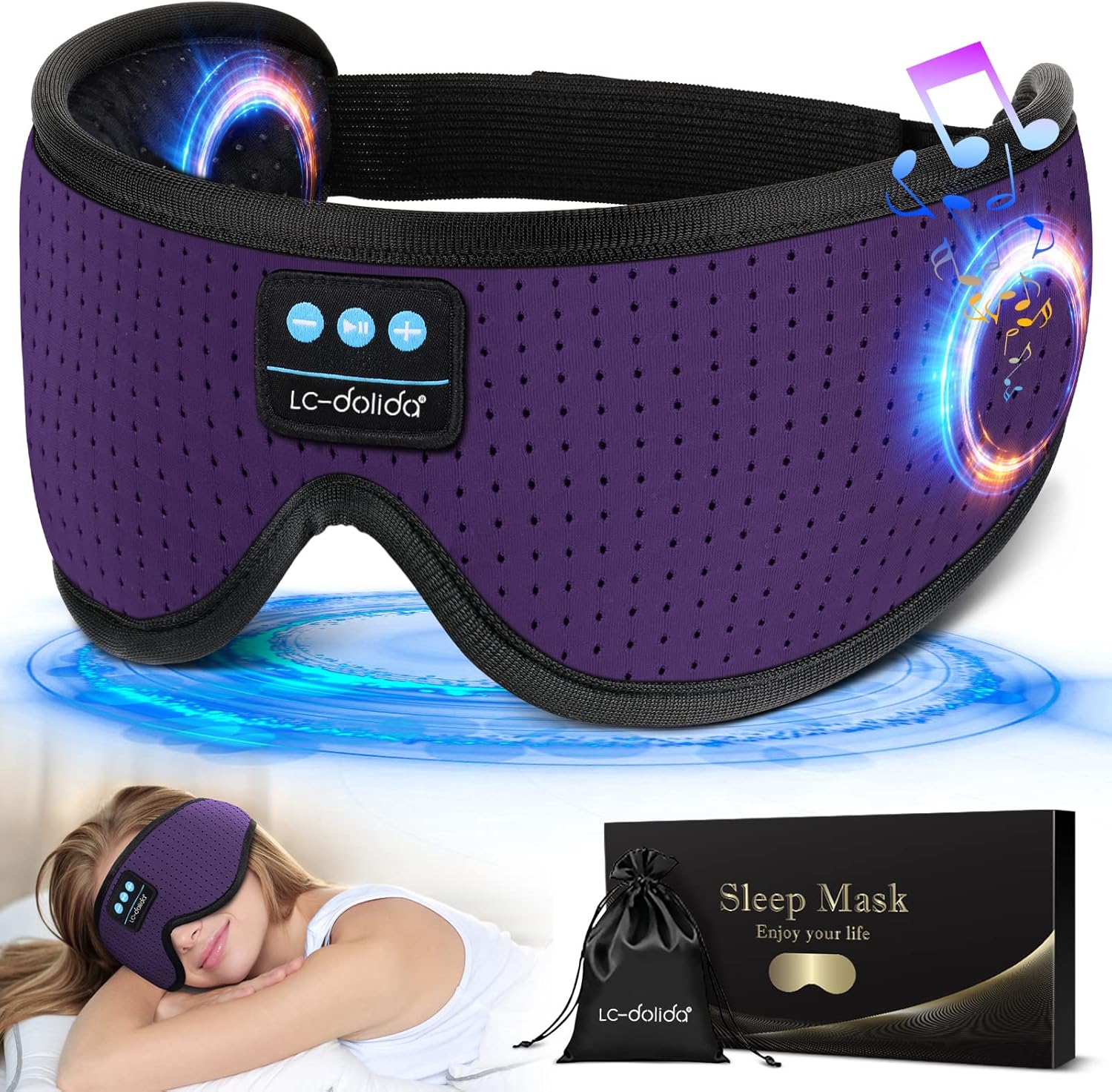  3D Sleep Mask with Bluetooth Headphones Wireless Music Cotton Cover 