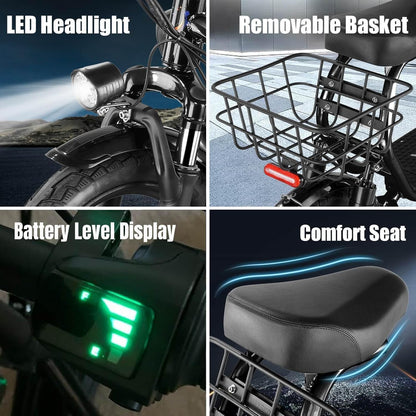 14" Tires Foldable Electric Scooter with Basket for Pets & Cargo, Dual Shock Absorbing 500W/800W/1200W Electric Scooter with Seat