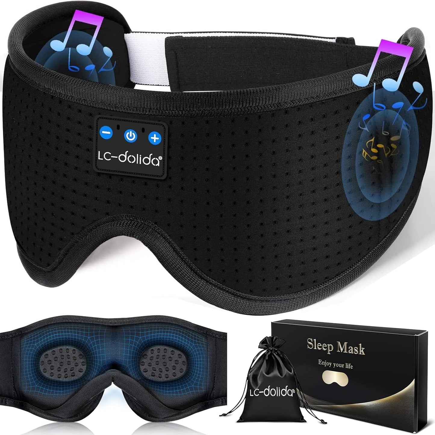  3D Sleep Mask with Bluetooth Headphones Wireless Music Cotton Cover 
